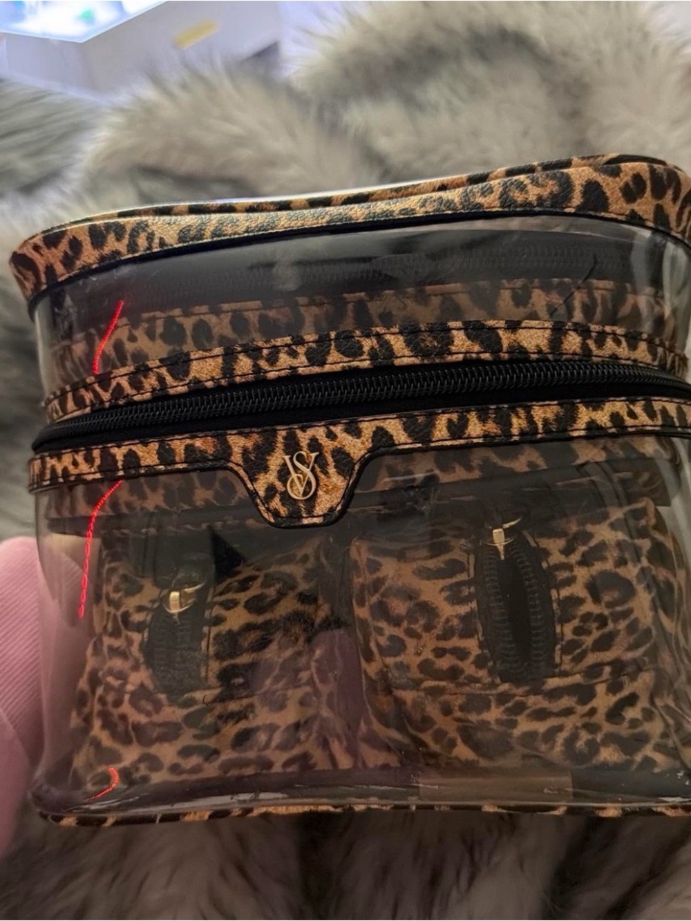 Victoria's Secret Leopard Print Clear Cosmetic Case - Brown & Black
